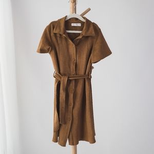 Zara girls FAUX SUEDE DRESSTAUPE BROWN size 10 year